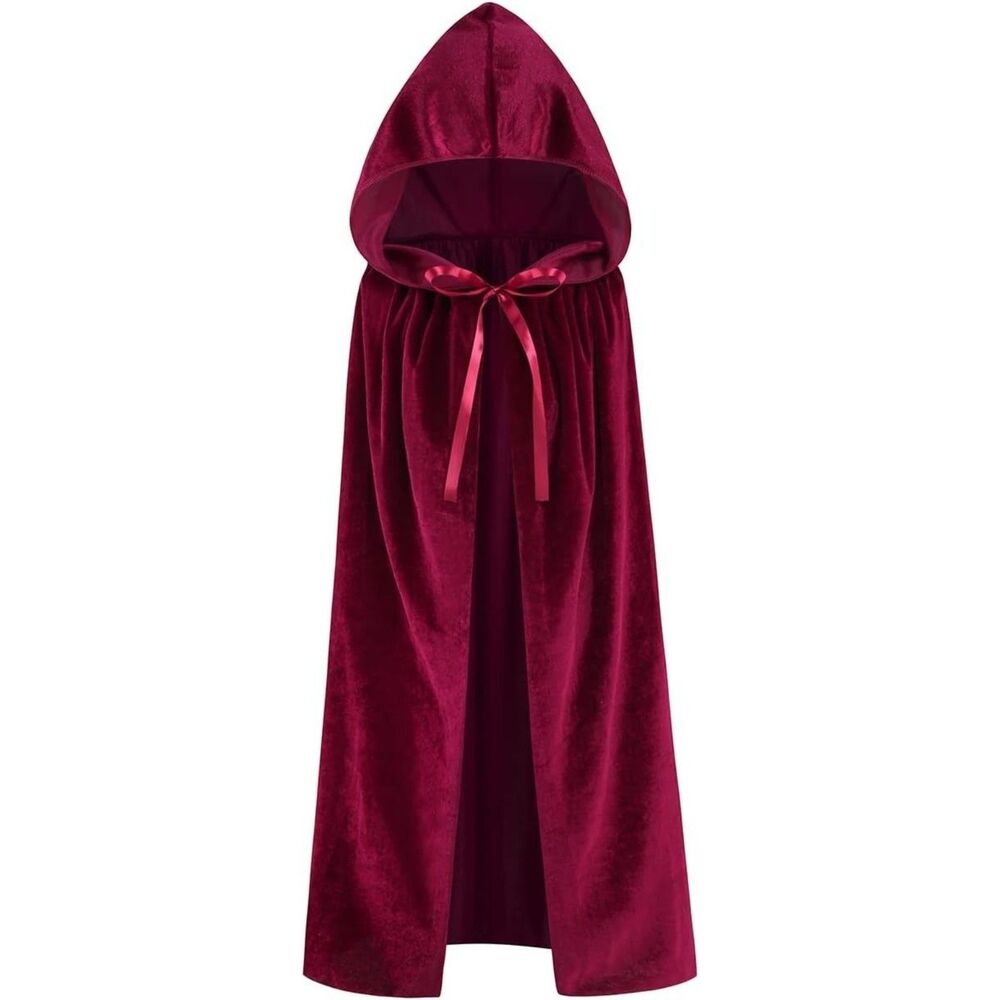 Velvet Cloak w/ Hood for Cosplay - Kids': SMALL/23.6in for 3-4 yrs old -BURGUNDY